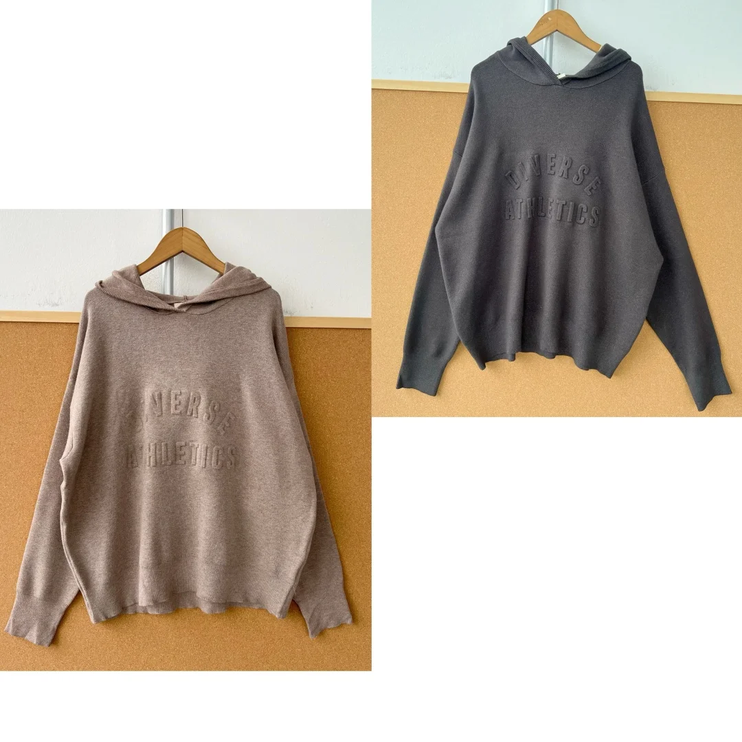 

American Retro Letter Embroidery High Elastic Soft Comfortable Skin-friendly Knitted Hoodie Long Sve Loose Fit Women's Swe...