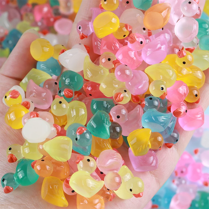 100Pcs Cartoon Cute Mini Luminous Little Duck Home Decor Resin Crafts Miniatures Ornaments Kawaii Desktop Decoration Gifts