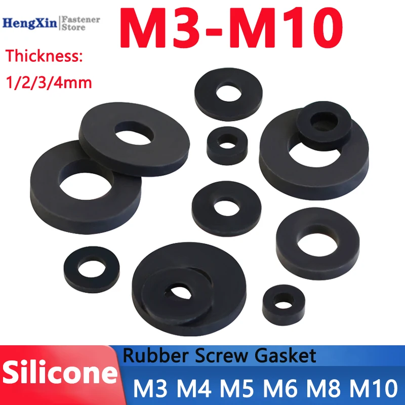 20-200pcs M3 M4 M5 M6 M8 M10 Silicone Screw Gasket Rubber Round Flat Washer Vibration Damping Waterproof Seal Gasket Thick 1-4mm