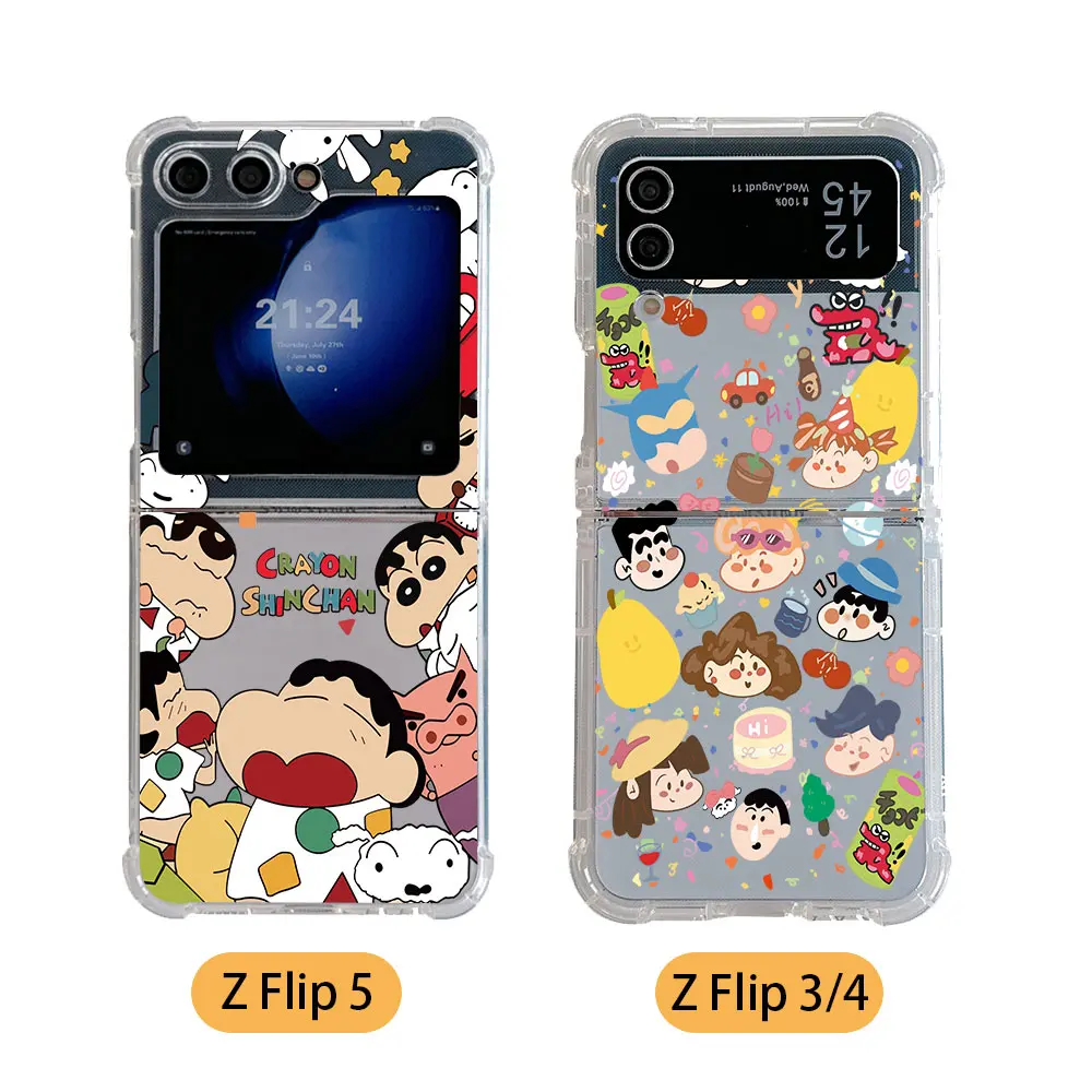 Funny Anime Crayons Shins-chans Phone Case for Samsung Galaxy Z Flip 3 4 Z Flip 5 6 Z Fold 4 5G PC Soft Anti-fall Back Cover