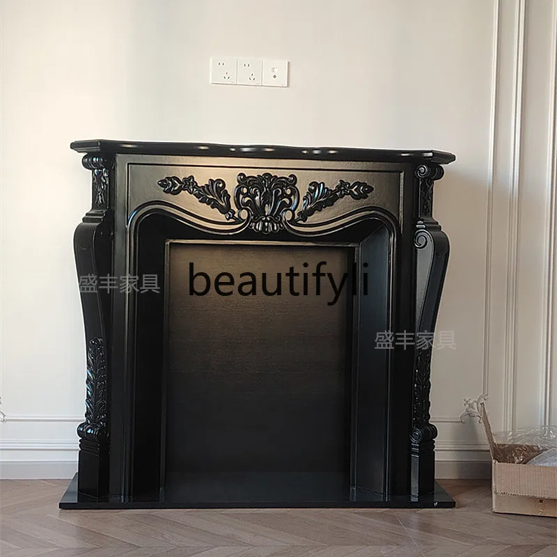

French retro carved solid wood fireplace decoration American living room home porch cabinet rack
