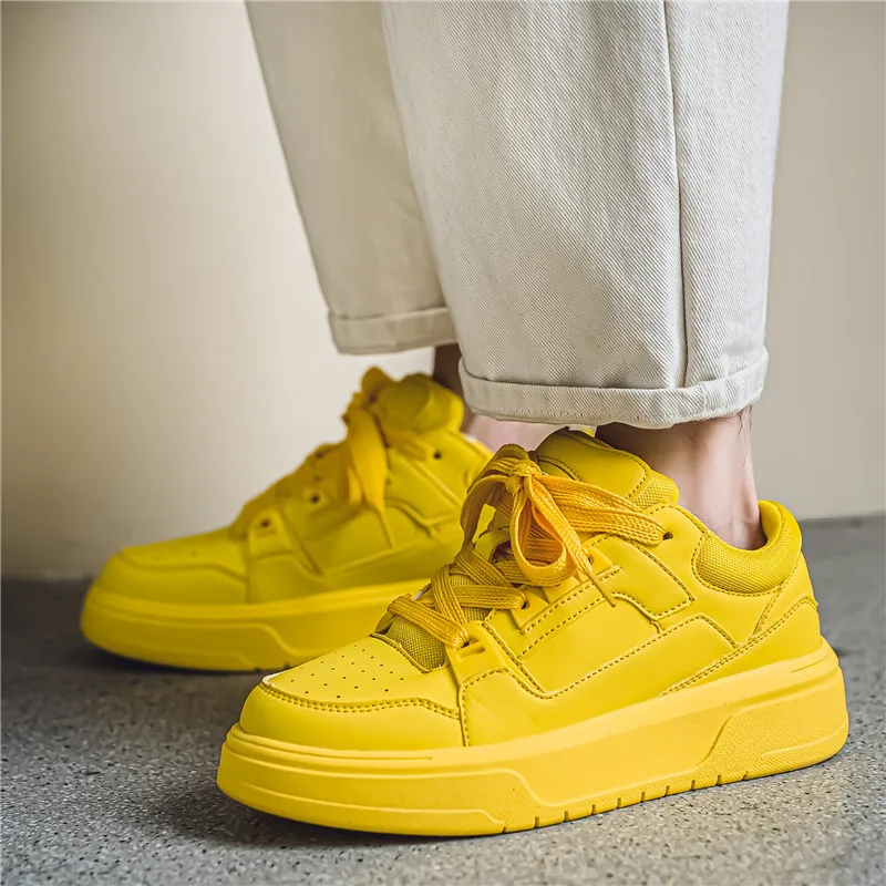 Street Yellow Skateboard Shoes Men Fashion Design Leather Platform Sneakers Men Original Outdoor Non-slip Men's Casual Sneakers