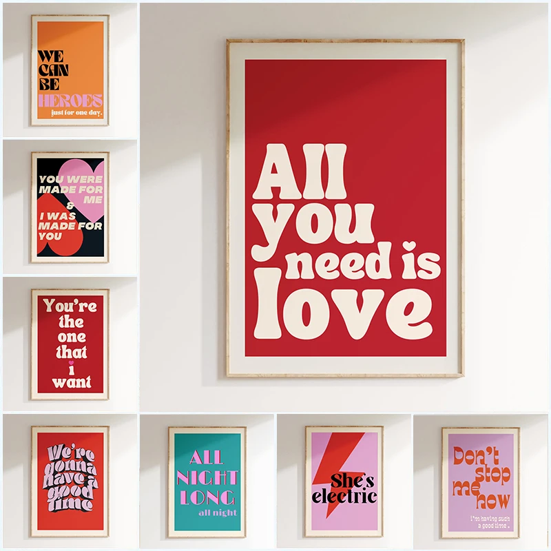 1pc frameless Canvas Painting Minimalism Decor Music Posters Pink Colors Love Lyrics Wall Art Canvas Painting Inspired Living Ro