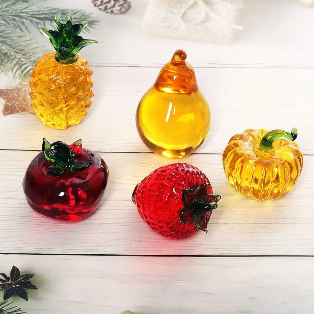 Adornos artificiales de cristal de escritorio de estilo chino, Mini calabaza, fresa, piña, caqui, pera amarilla, modelo de fruta