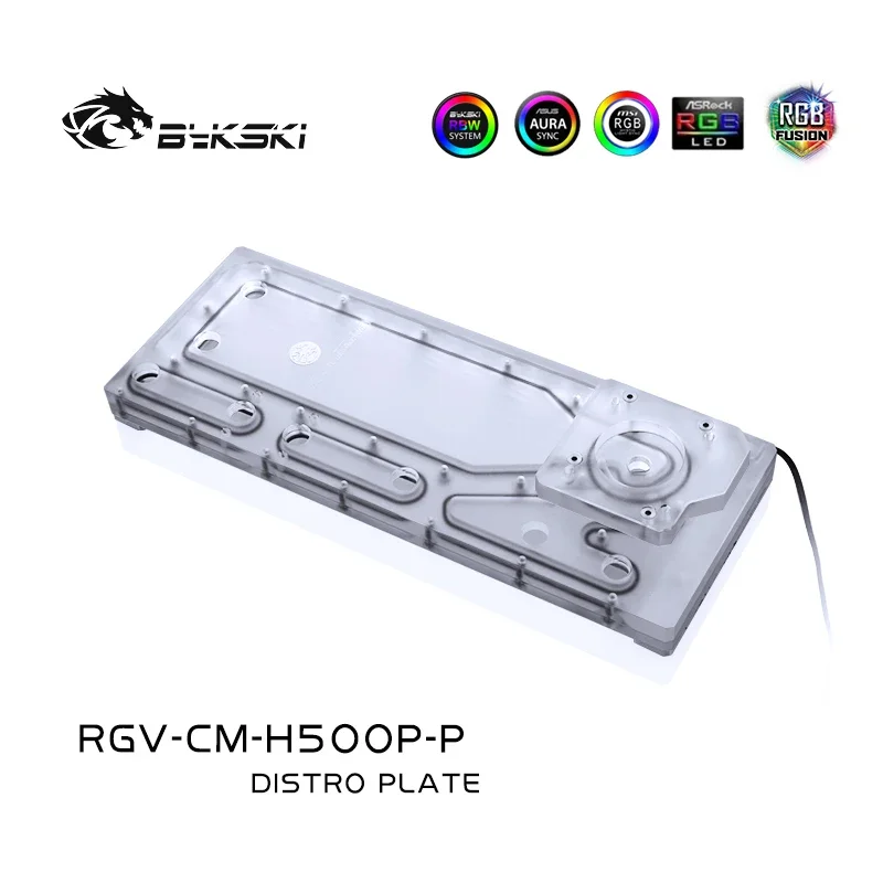 Bykski Distro Plate For Cooler Master H500P Case, 2X 360 Radiator Water Cooling Loop Solution, 12V/5V RGB SYNC, RGV-CM-H500P-P