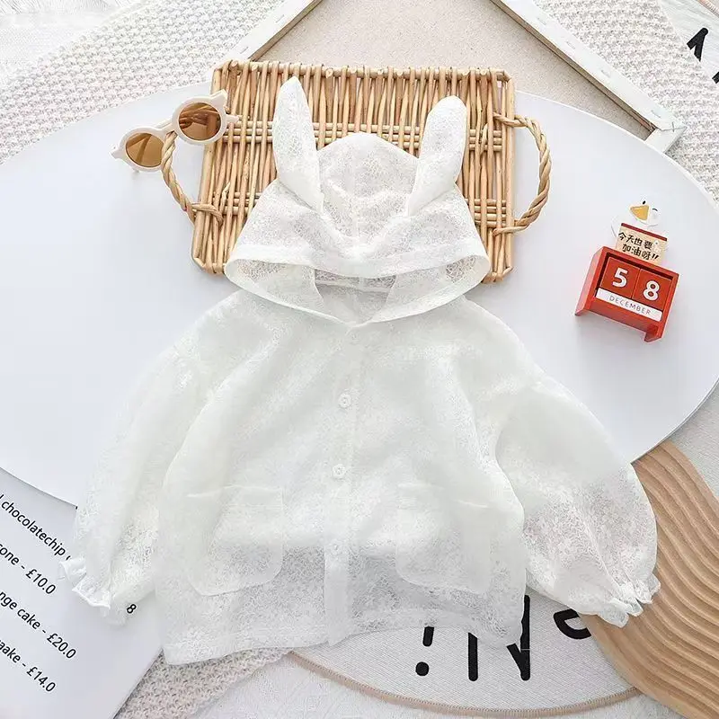 Girls 2026 Summer New Sunscreen Jacket, Children's Summer Clothes Lace Top Baby Girls Lightweight Hooded Sun Protection Clothing