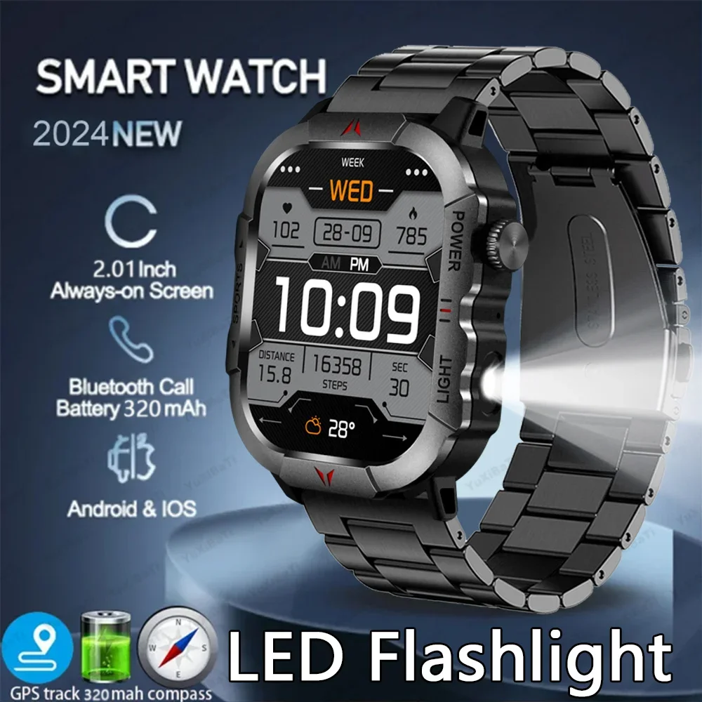 2024 Smart Watch Men Women LED Flashlight 100+ Sport Modes Fitness Tracker Body Temperature 2.01” Screen Smartwatch Men Women