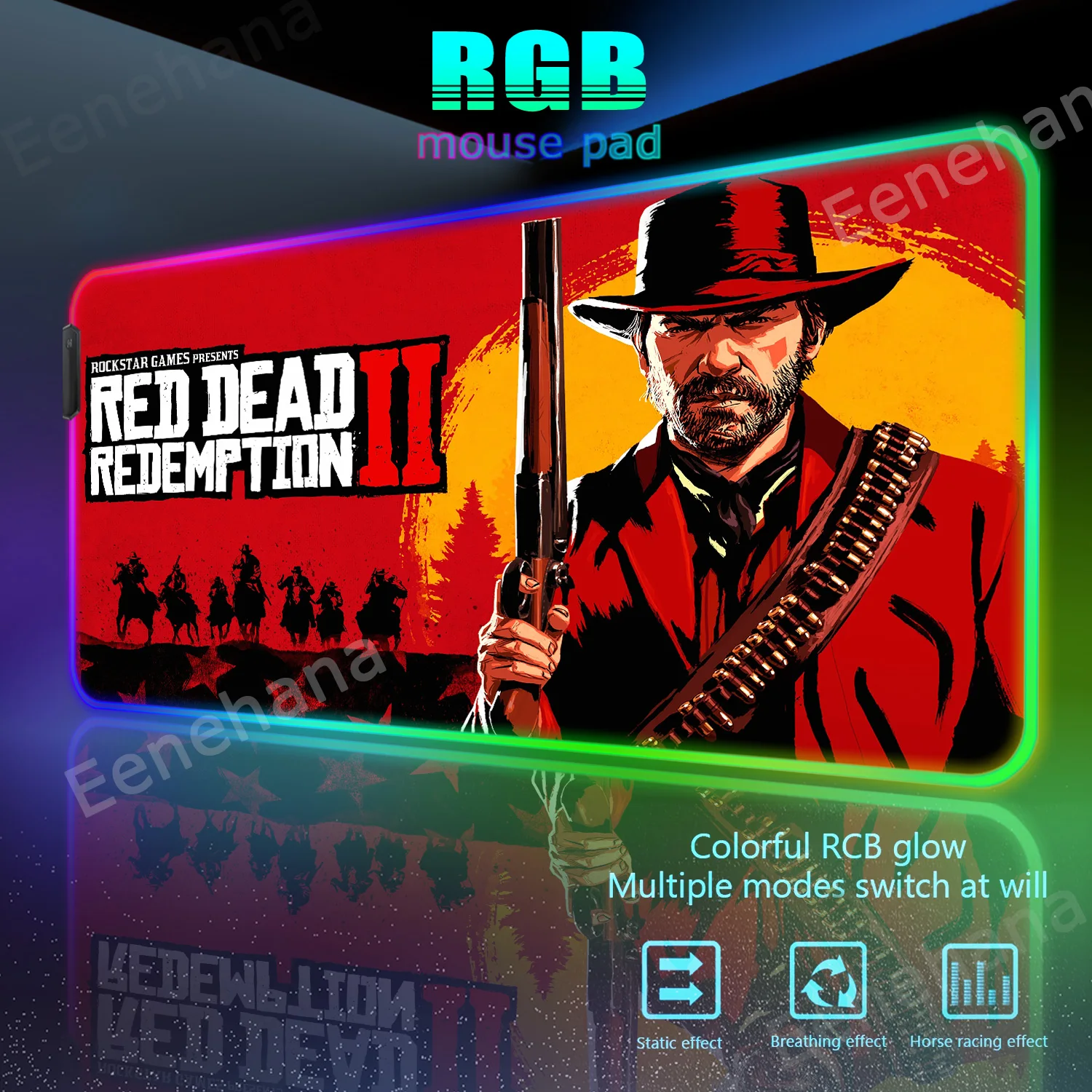 RGB Rubber Keyboard Pad Protector Mats Red Dead Redemption 2 Gaming LED Computer Mouse Pad Gamer Laptop Accessories Table Mat