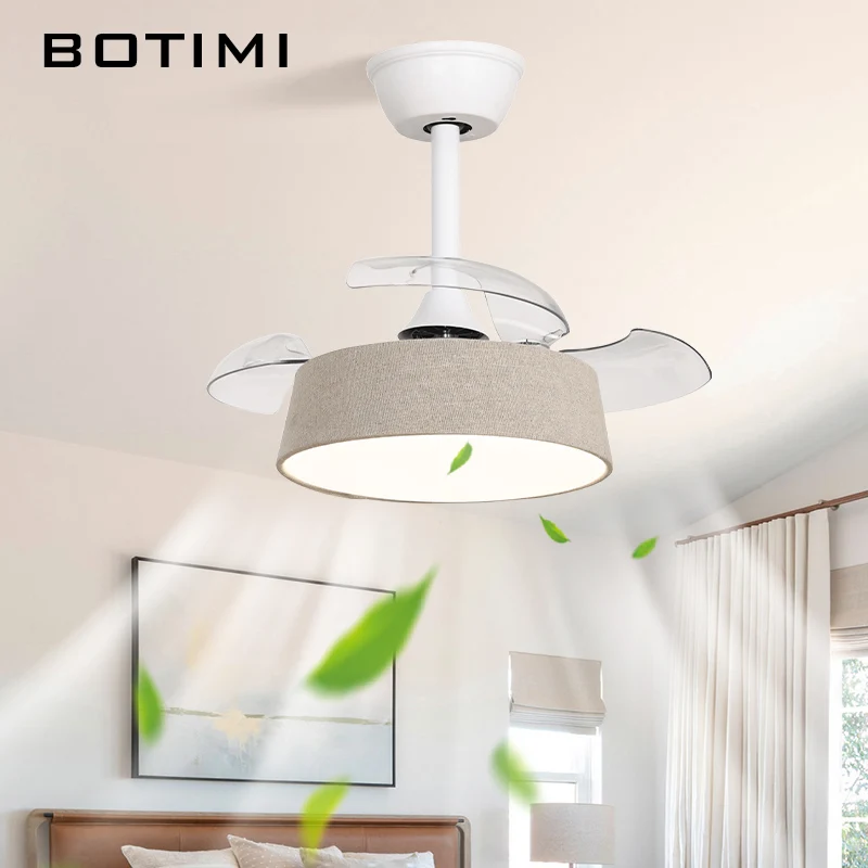 

BOTIMI 30CM Ceiling Fan With CLoth Lampshades Remote Control Cooling Fan For Living Bedroom Ceiling Fans