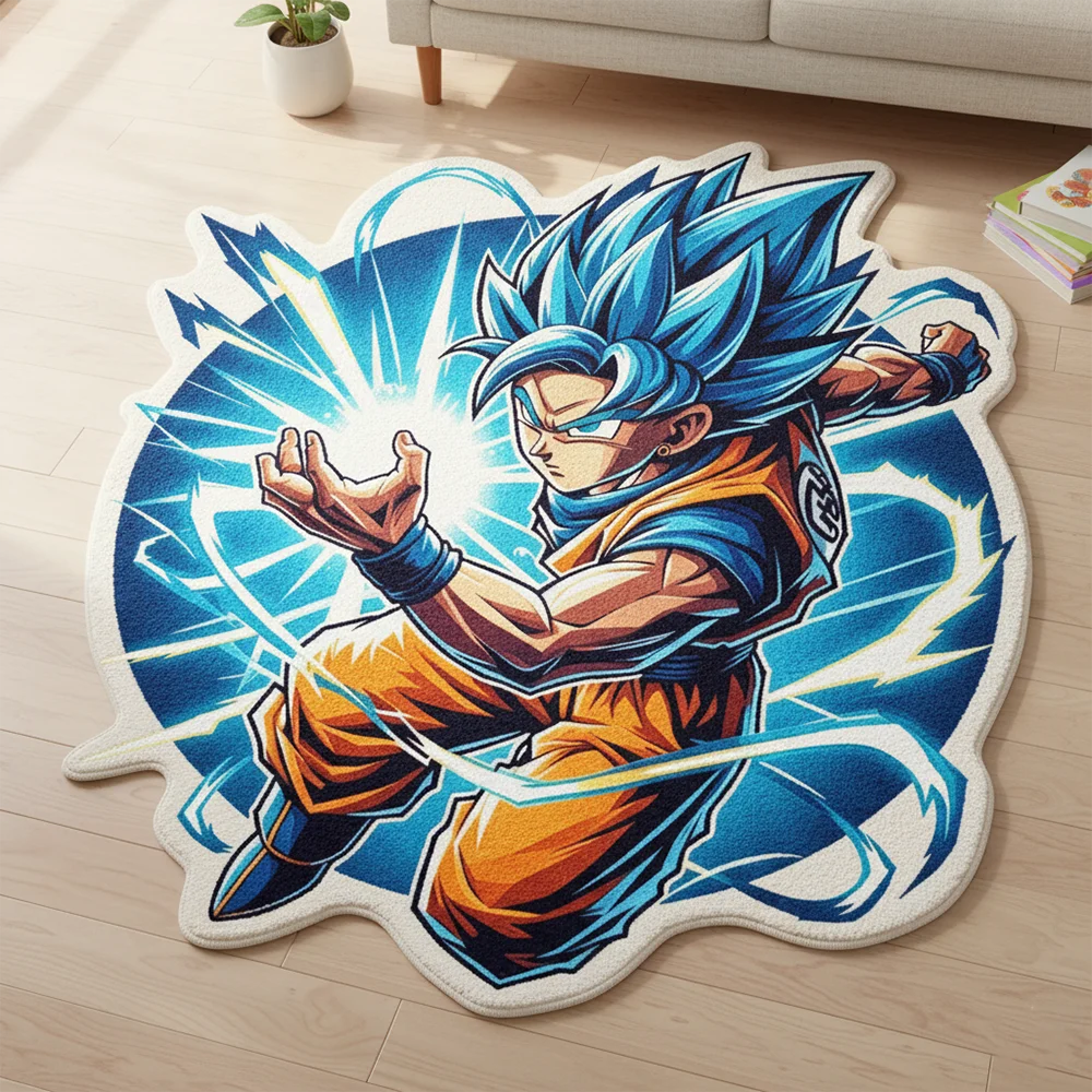 

Dragon Ball Super Saiyan Blue Goku Anime Area Rug - 3D Print Cartoon Carpet, Soft Anti-Slip Floor Mat for Gaming Room Decor