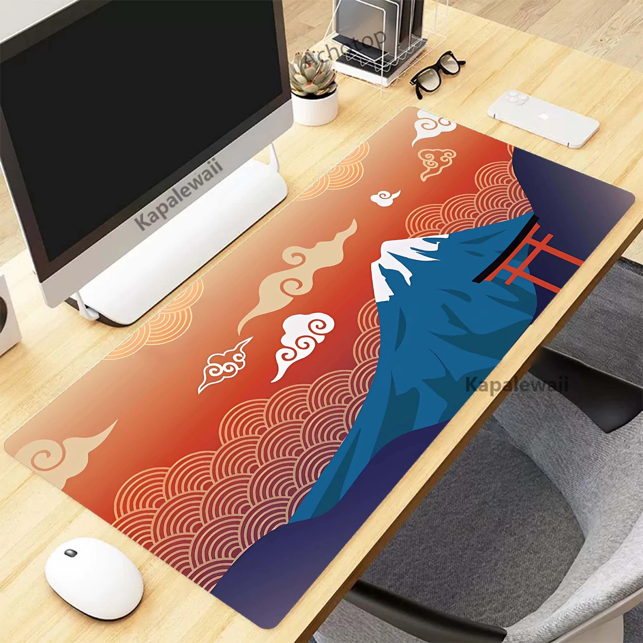 Alfombrilla de ratón japonesa Great Wave Art, alfombrilla de ratón de goma para teclado, accesorios de configuración para juegos, 900x400mm, individualidad XXL