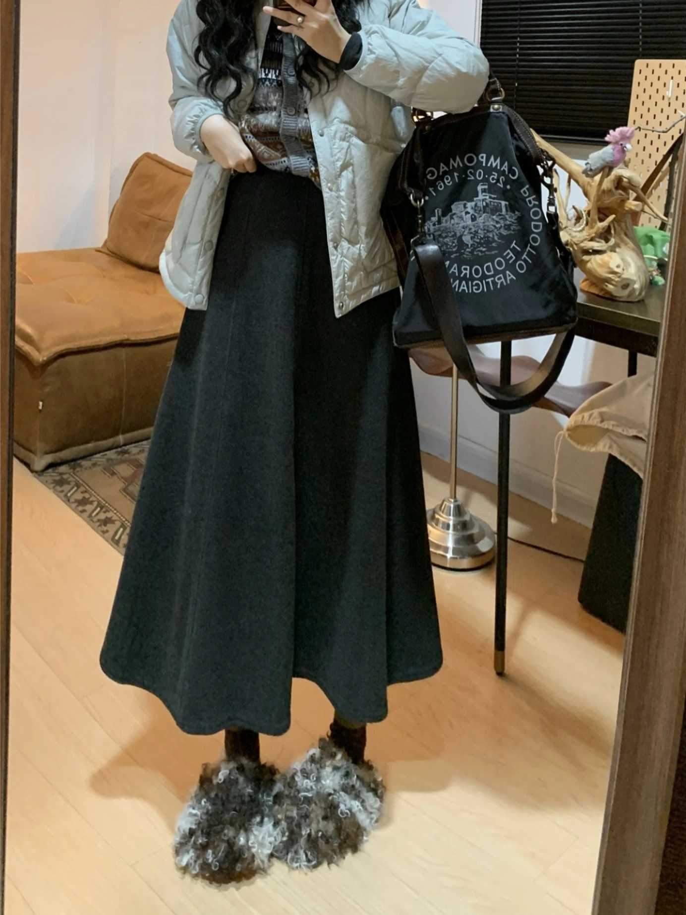 

QinEition Acetate Wool A-Line Umbrella Skirt Women's Slim High Waist Fce Lined f Skirt 3D Tailoring Casual Sle