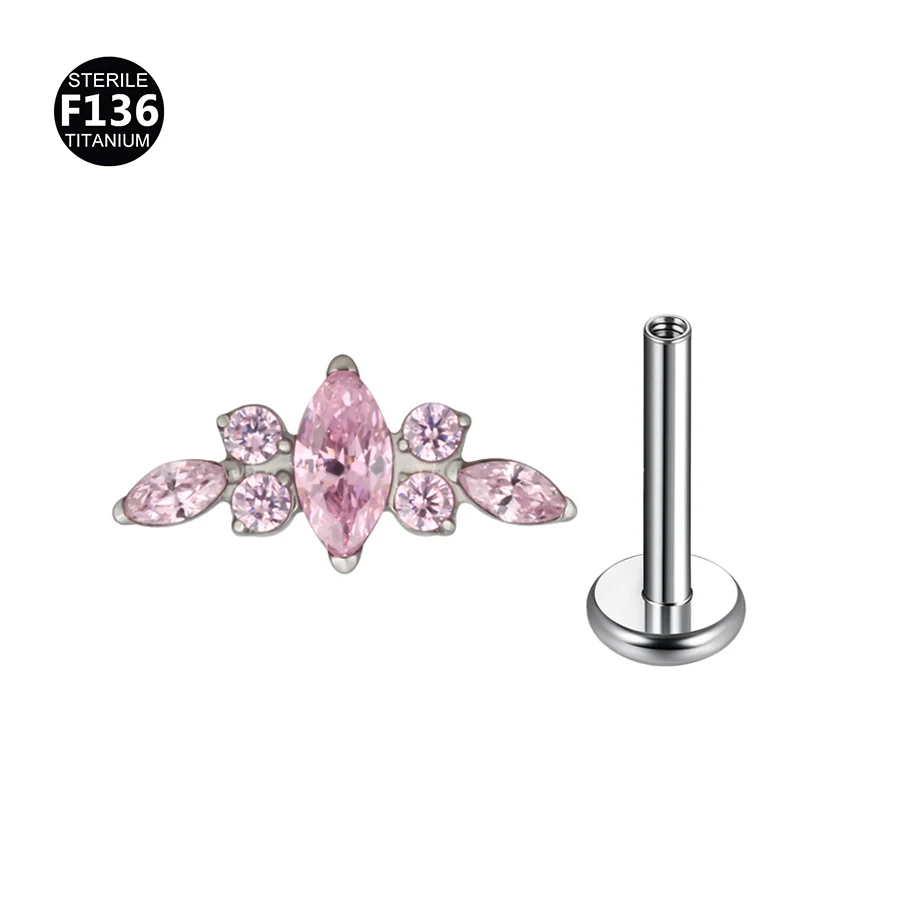Titanium Curved Bar Earrings with Flower Design