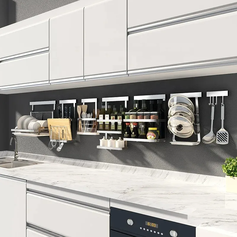 Classic Stainless Steel Kitchen Set Utensil Hanging Storage Wall Mount Folding Dish Spice Rack Shelf Corner Shelves Organizer