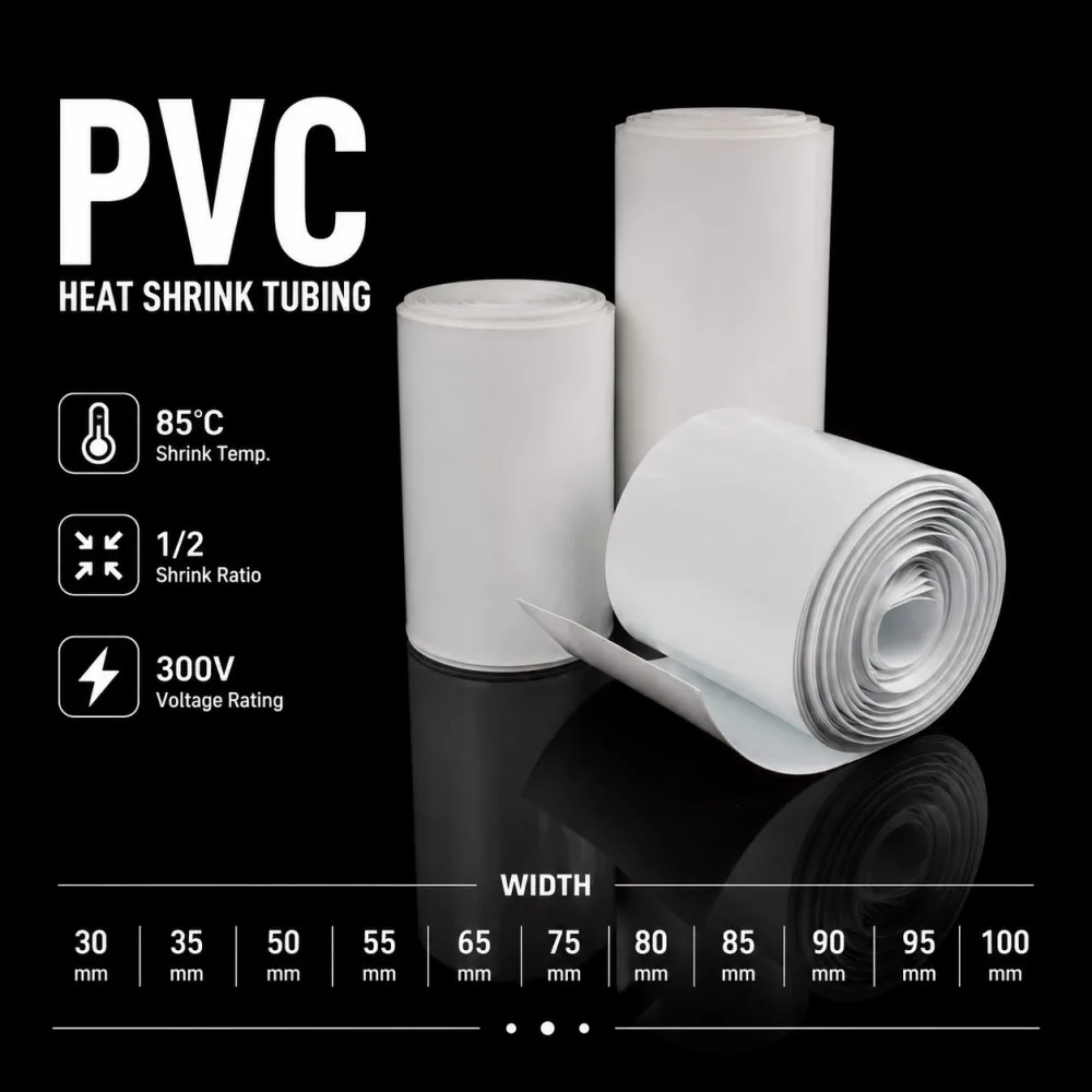White 18650 Lithium Battery PVC Heat Shrink Tube 30mm-100mm Wide Insulation Protective Sleeve Battery Pack Wrapping Shrink Film
