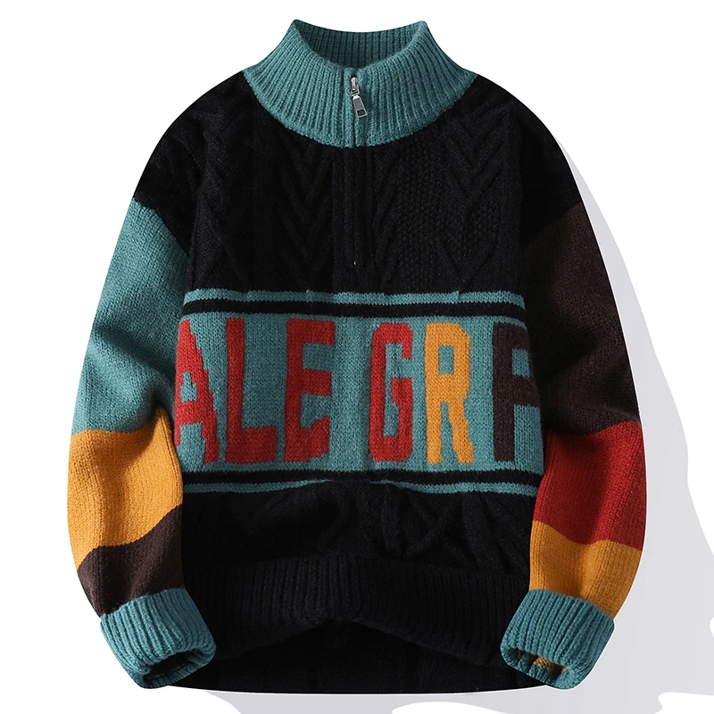 maglione lavorato a maglia a maniche lunghe autunno inverno da uomo di lusso con cerniera a collo alto nuovo modello jacquard tenere al caldo pullover per il tempo libero top di tendenza