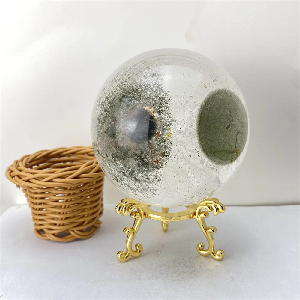 

Natural Green Ghost Crystal Stone Garden Ball Healing Energy Specimen Feng Shui Evil Exorcising Home Office Decorative Craft