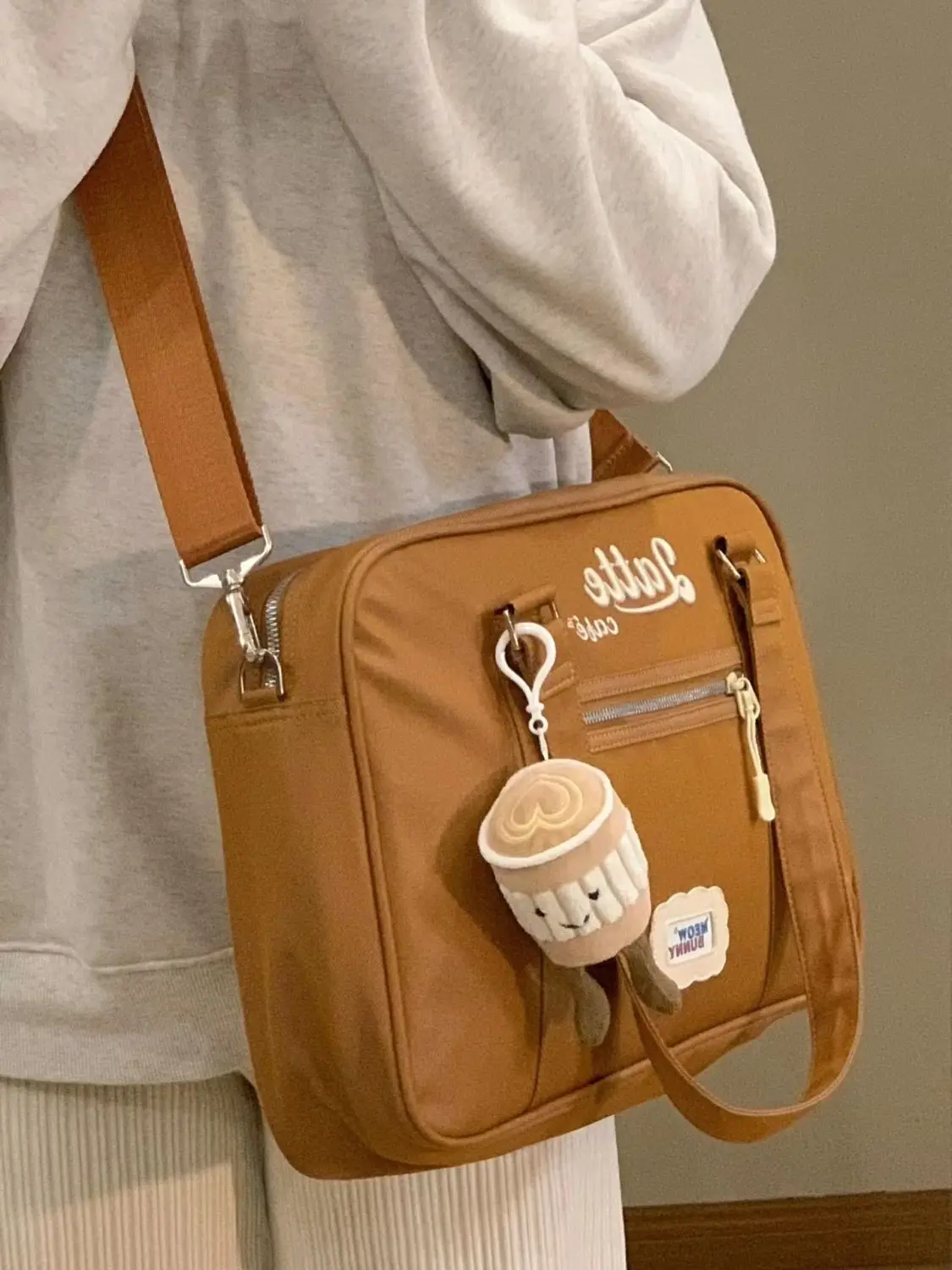 JIAERDI Vintage Casual Canvas Shoulder Bag Women Harajuku Aesthetic Zipper White Handbag Tote Bag Female Retro Crossbody Bags