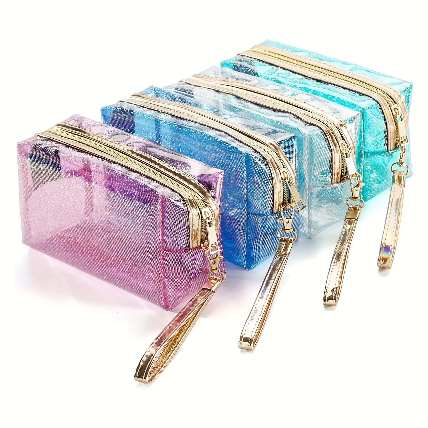 

4Pcs Waterproof Cosmetic Bags PVC Transparent Zippered Toiletry Bag With Handle Strap Portable Clear Makeup Bag Pouch For Bathro