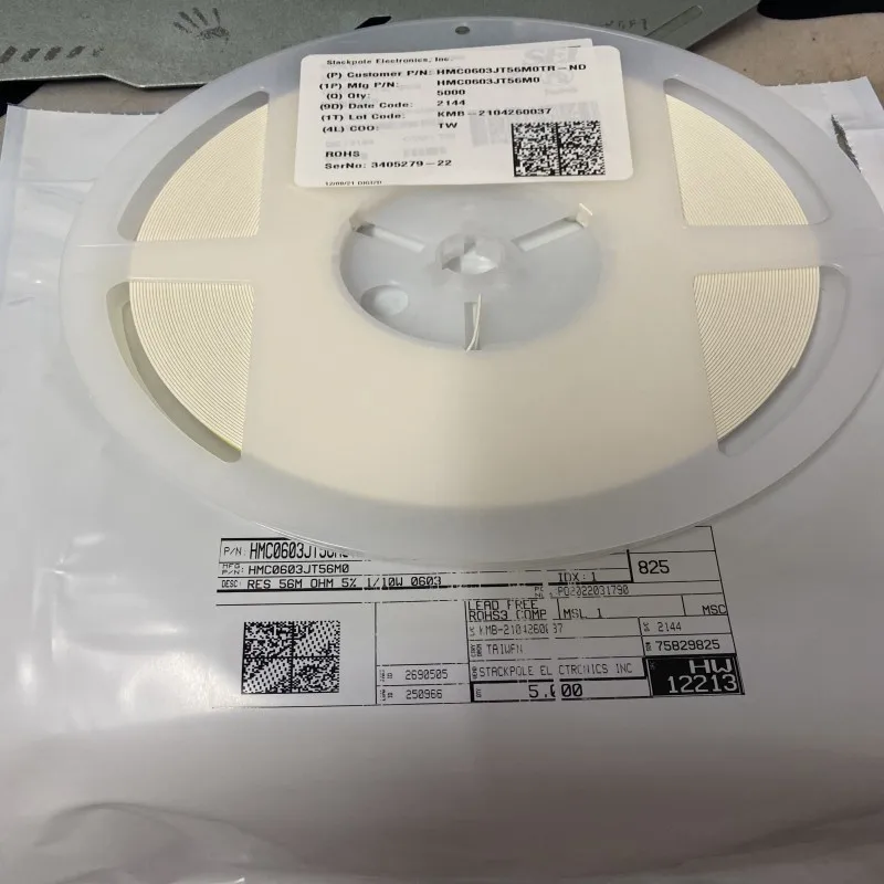 

5000 Pcs HMC0603JT56M0 Thick Film Resistors - SMD 56MOhms 0603 0.1W 5% High Value IC chip for free shipping