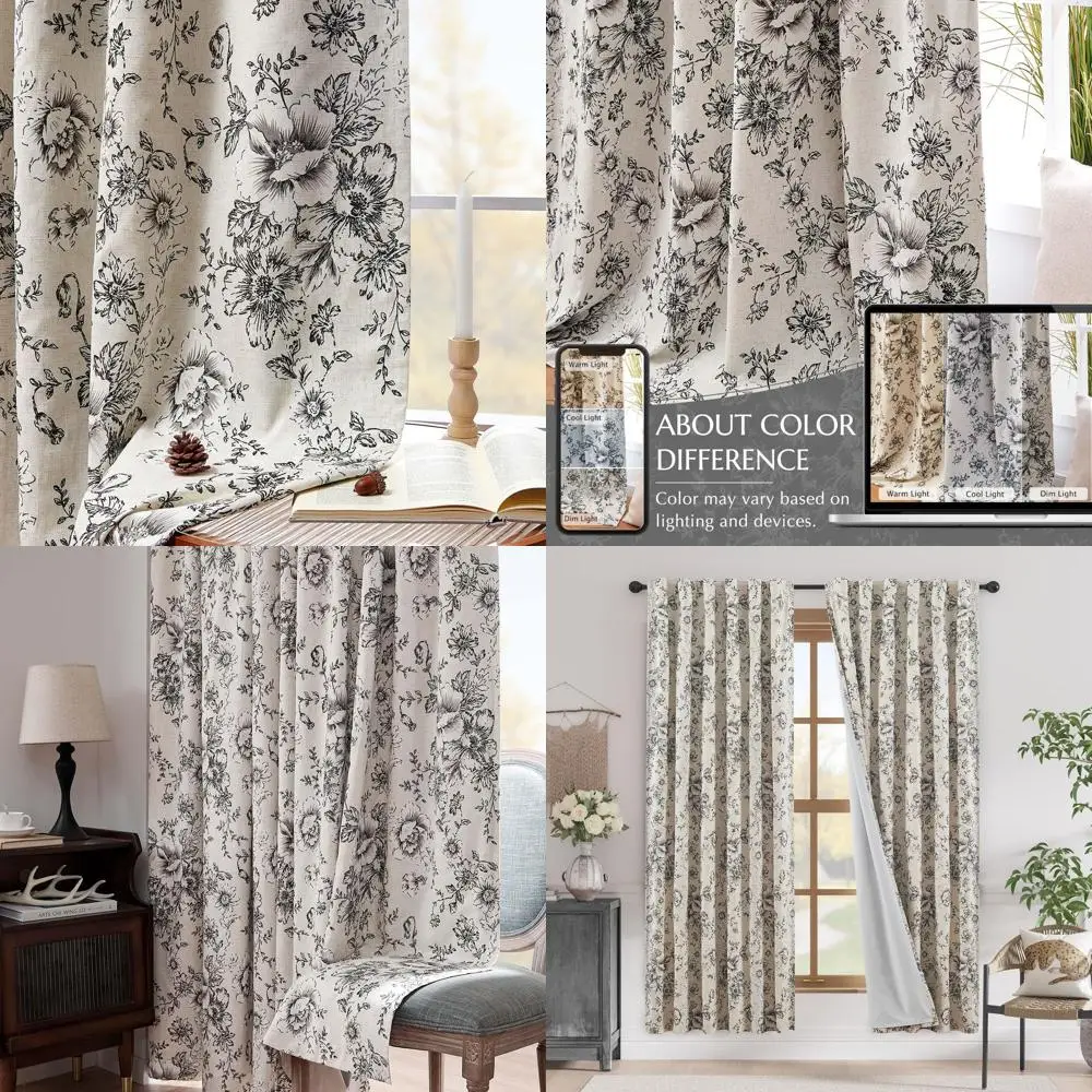 

Шторы блэкаут из льняной смеси с цветочным принтом, на подкладке, с креплением на петли, 72 дюйма, для гостиной и спальни