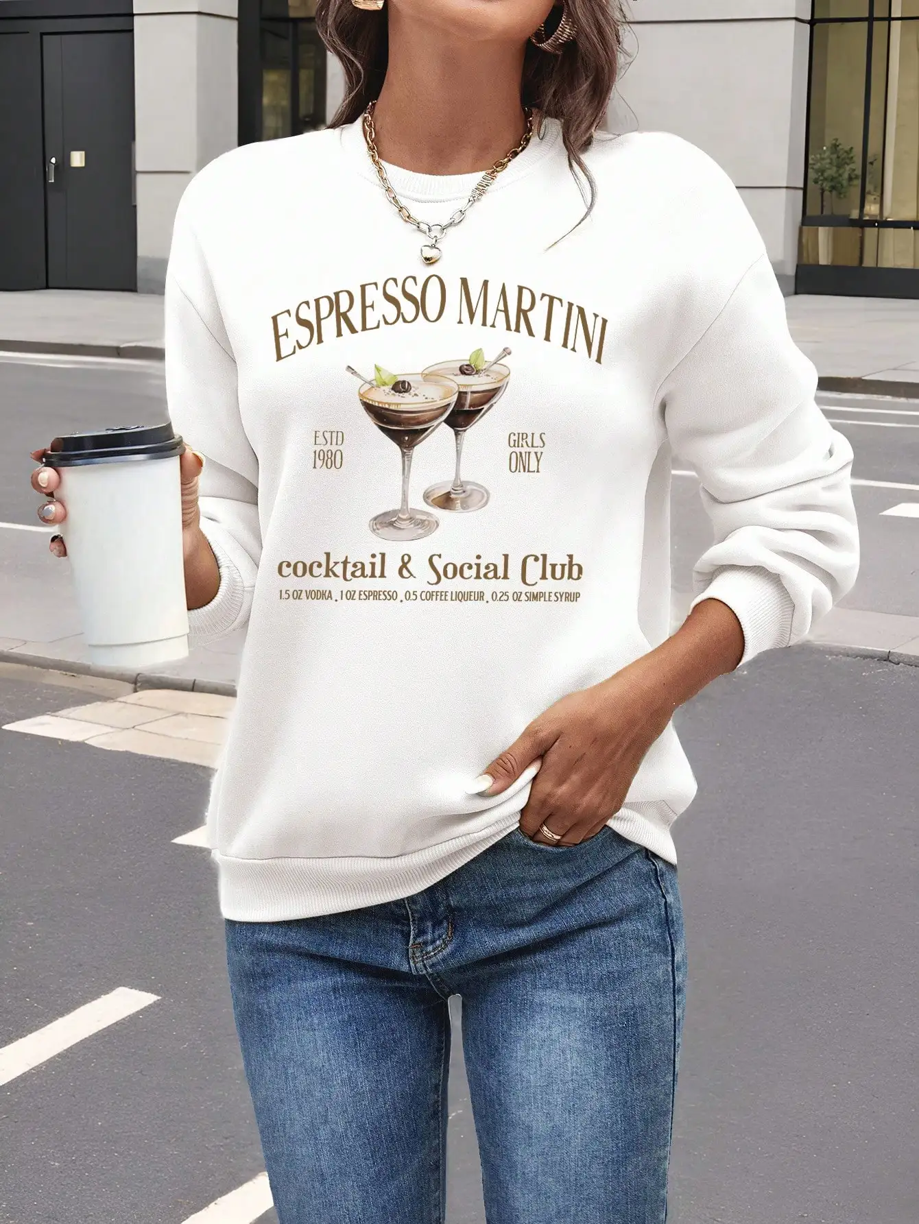 Autumn Winter Drop Shoulder Sweatshirt Hoodies Espresso Martin Girls Only Cocktail Social Club Graphic Tops Vintage Clothing