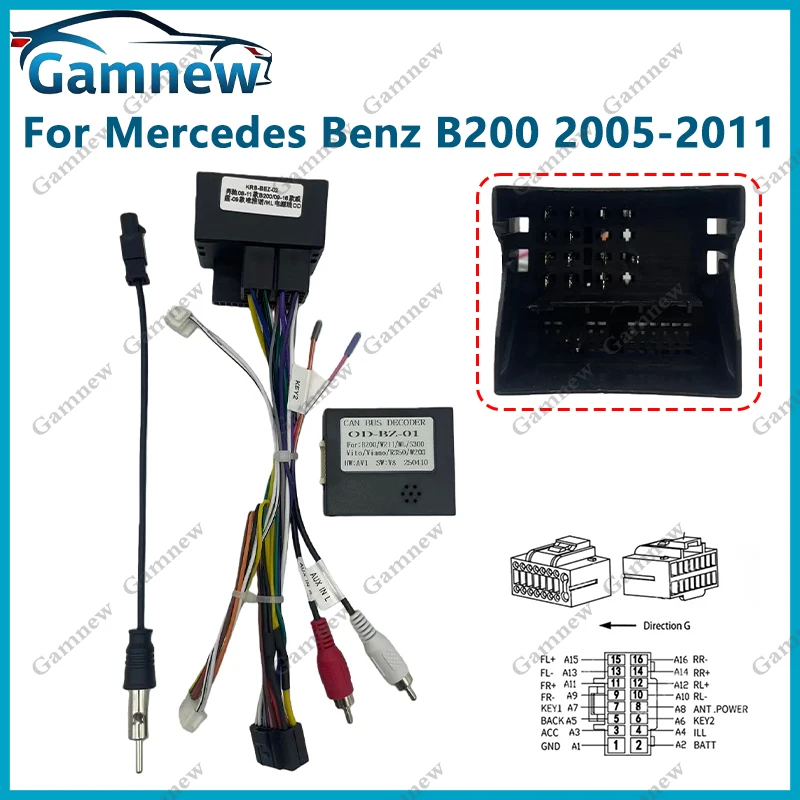 Car Android 16PIN Power Wiring Harness Cable With Canbus For Mercedes Benz B200 C-Class E-Class ML S300 Vito Viano R-Class
