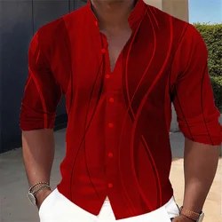 Men's shirt gradient print geometric stand collar red yellow blue green outdoor street long sleeve shirt fashion casual