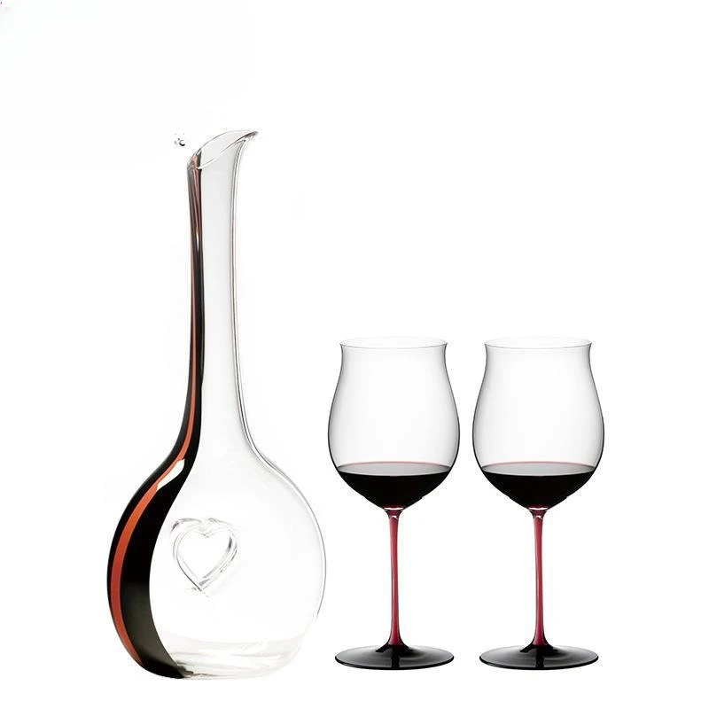 

Hand blown red collar, multi-red wine glass, red blessing decanter set