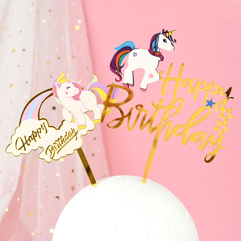 Acrylic Cake Topper Happy Birthday Cake Decorations For Baby Shower Mermaid Unicorn Party supplies Wedding Dessert