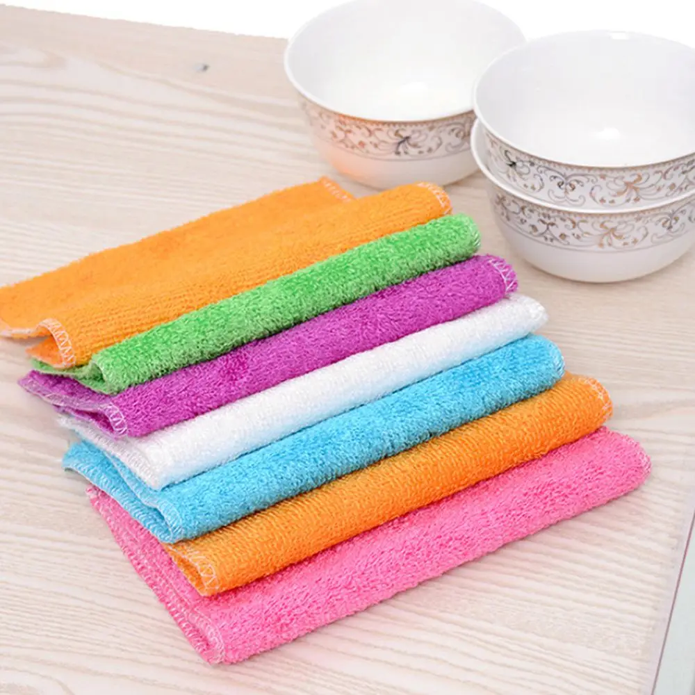 1/5PCS Magic Bamboo Fiber Anti-grease Scouring Pad Washing Towel Dish Cloth Cleaning Rags