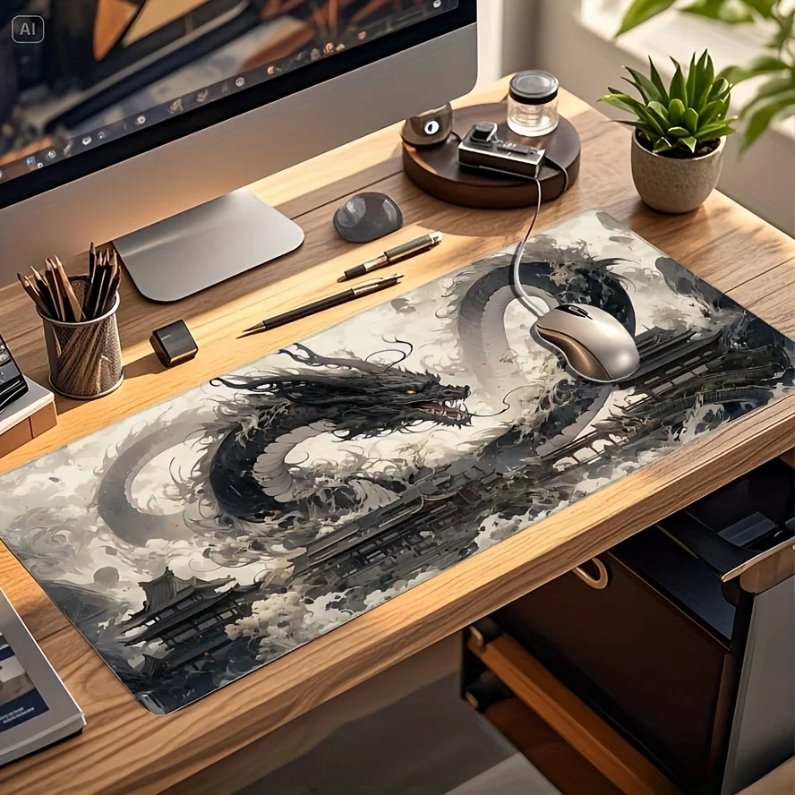 Black Dragon Gaming Mouse Pad Large Non-Slip Rubber Desk Mat for Office and E-Sports