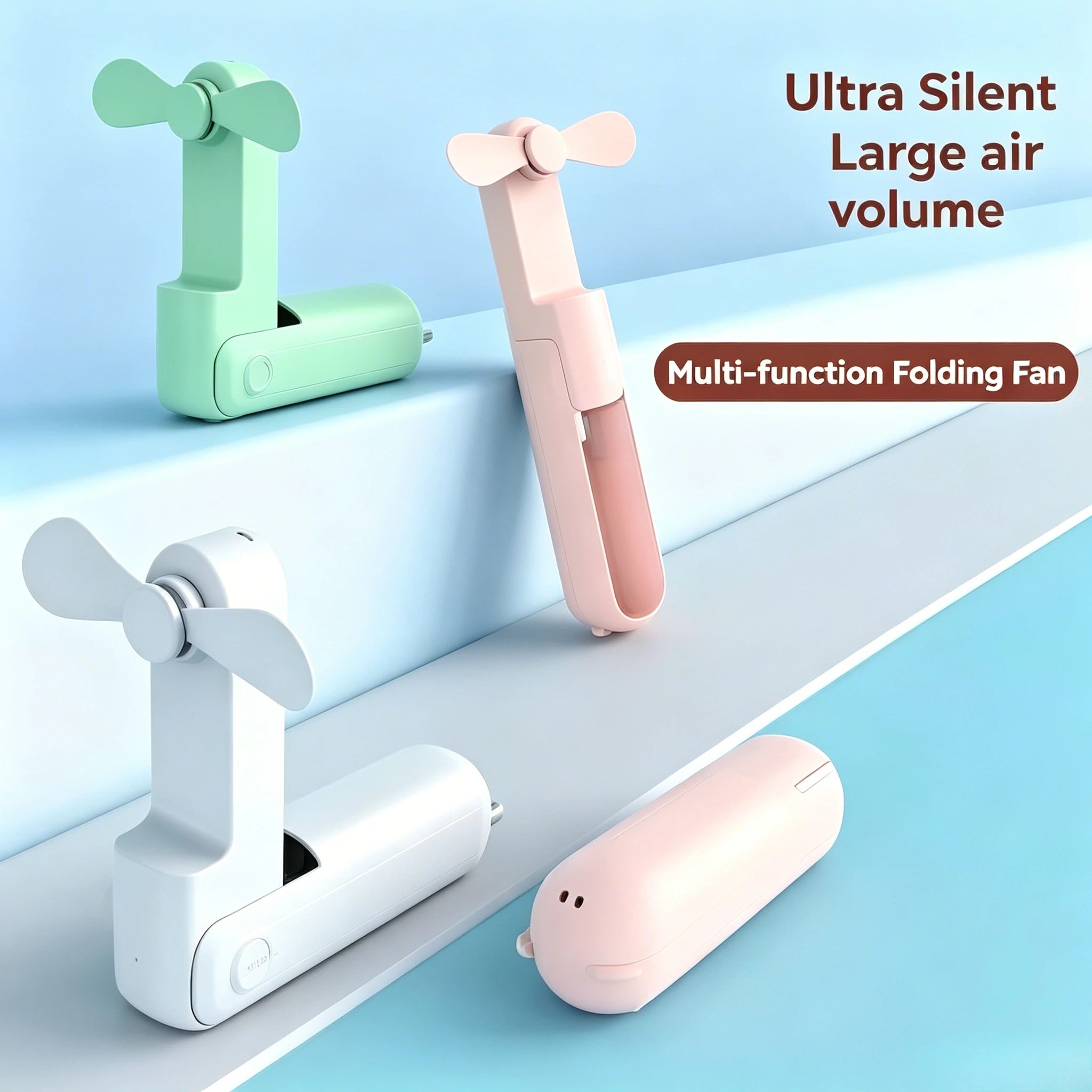 Mini Cute Handheld Fan Foldable 3 Speed Adjustable Fan USB Type C Charge Portable Pocket Fan Use For Office Home Desktop Travel