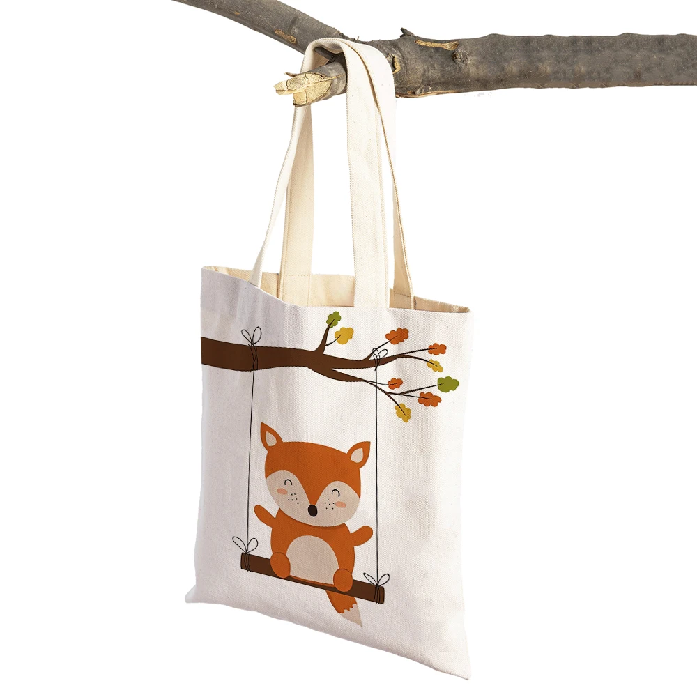 Swing Cute Animal Owl Deer Fox Bear Squirre Shopper Bag Casual Women Shopping Bags Double Print Tote Girl Canvas Travel Handbag