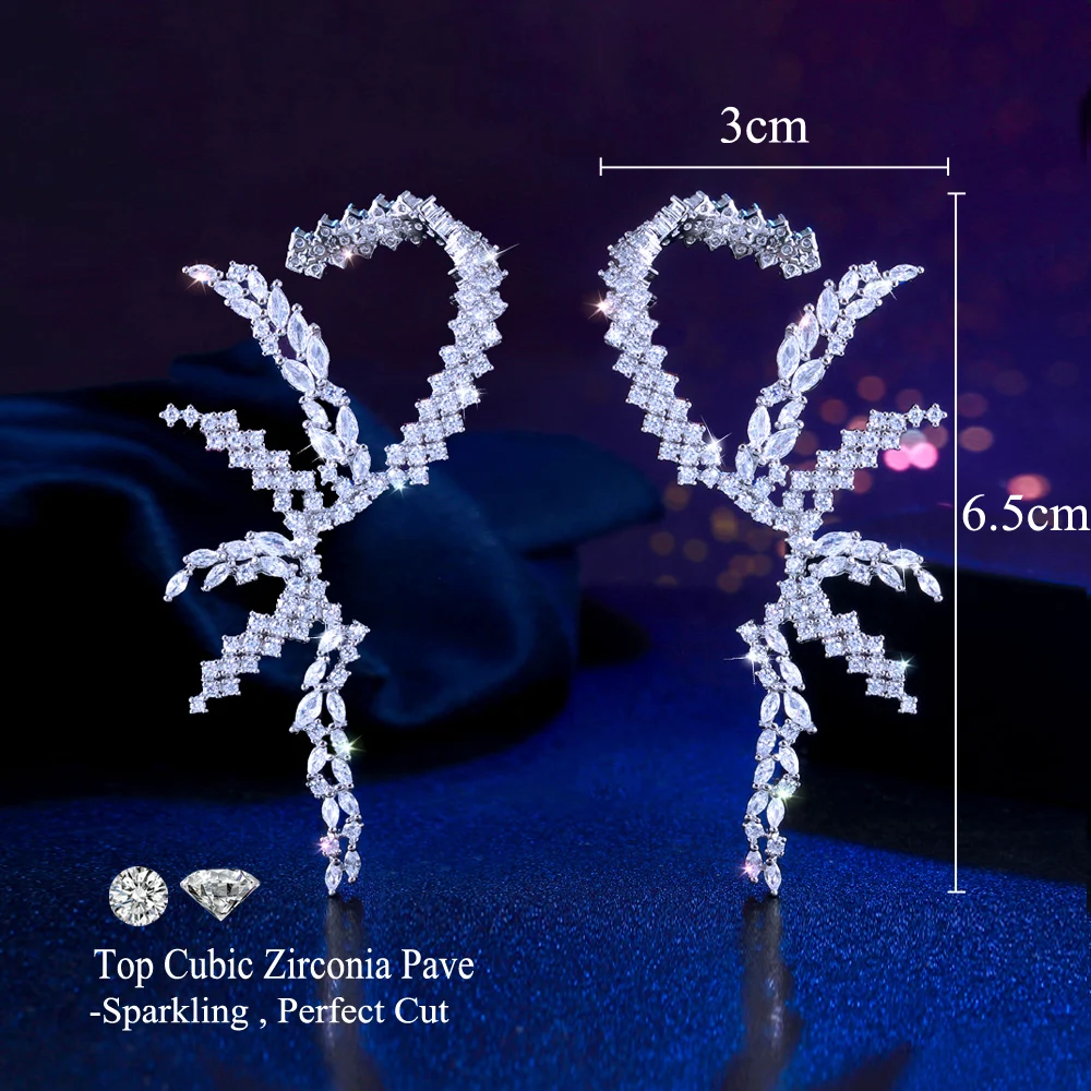 CWWZircons Geometrische glänzende Zirkonia Luxus Statement große lange Ohrklemmen-Ohrringe für Damen Hochzeit Party Großhandel E1131 – Detail 1