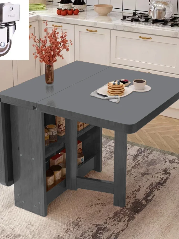 Dining Table Full Pine Movable Retractable Rectangular Simple Small Apartment Dining Table