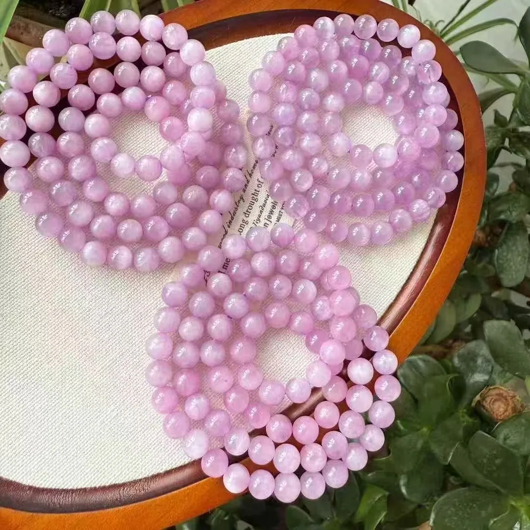 1 Pc Fengbaowu Natural Kunzite Bracelet Round Beads 55CM Reiki Healing Stone Fashion Jewelry Gift For Women Men