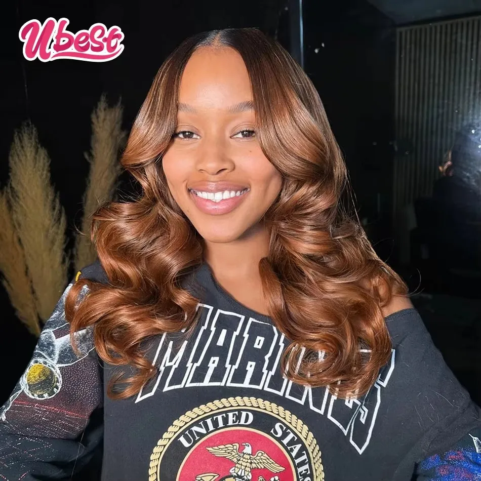 

Ubest 13X6 Transparent Lace Front Wigs Body Wave Human Hair Ombre 1B Brown Colored 5X5 Lace Closure Wig Pre Plucked For Women