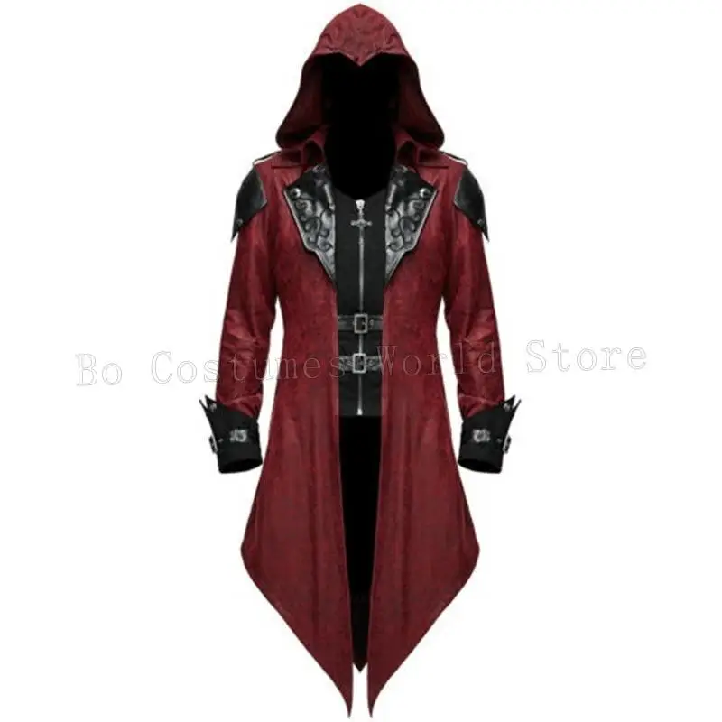 Traje Medieval victoriano para hombre, chaqueta de retales Retro negra, gabardina Steampunk, abrigo de cola, abrigo gótico, uniforme Cos