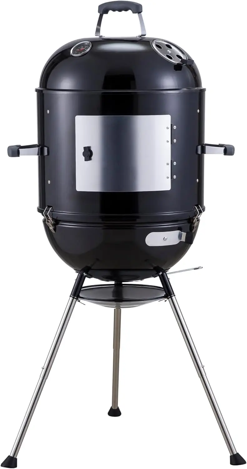 4-in-1 Vertical Smoker & Charcoal Grill, 600 sq. in. Cooking Space, Perfect for Outdoor Smoking & Grilling, BBQ, Tailgating, Cam