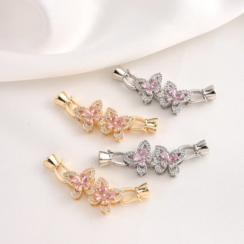 

1 Piece Copper Inlaid Pink Zirconium Bow Buckle DIY Braided Bracelet Pearl Necklace Accessories Jewelry Production Materials
