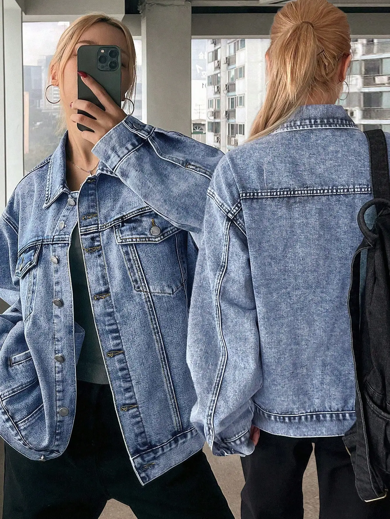 

Винтажная светло-голубая джинсовая куртка оверсайз для женщин, свободный крой, повседневный уличный стиль, весенне-осенняя одежда