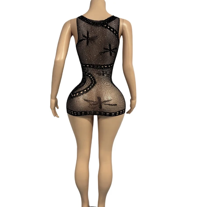 

Sexy Women Fishnet Halter Backless Low Cut Tight Pencil Cute Dress Plus Size Mini Dress Night Club Dance Beatchwear