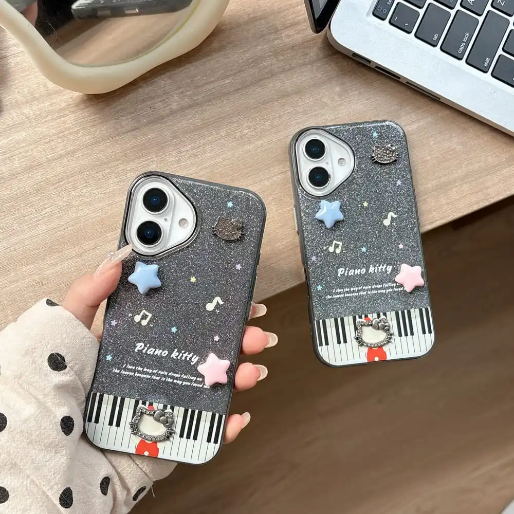 Cute Cartoon Anime Role Piano Hello Kitty Phone Case for Iphone 14 15 16 Pro Max Hot Sale Lovely Anti-fall Protective Back Cover