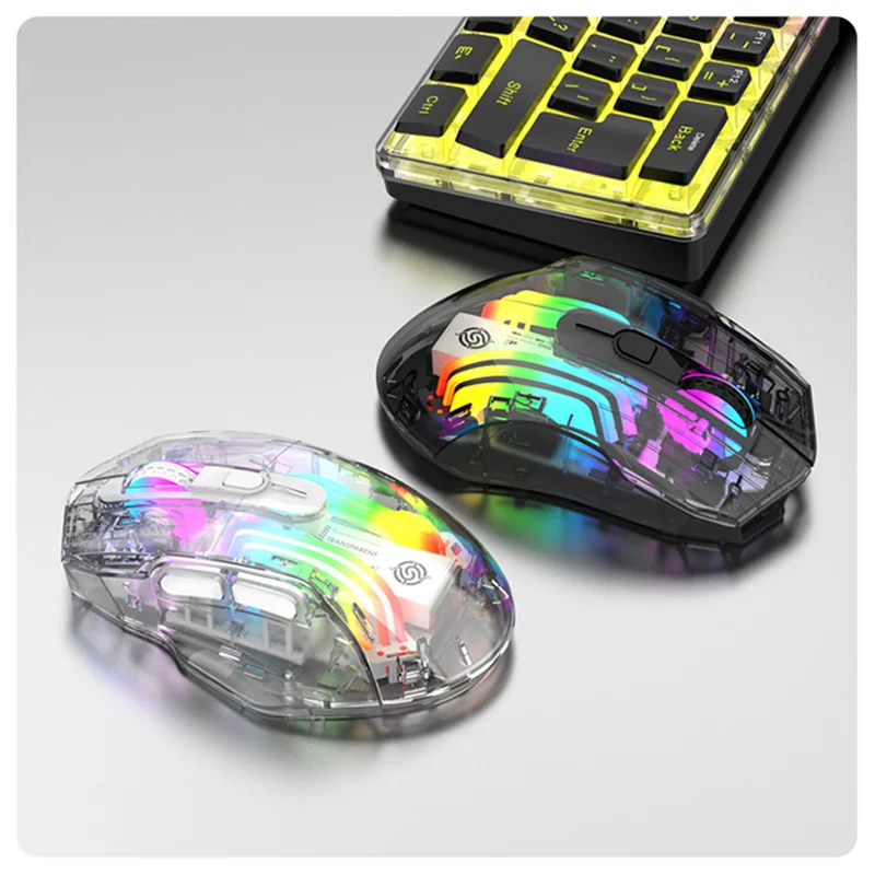 Aesthetic Clear Wireless Mouse for Women RGB Glow Tri-Mode Bluetooth Rechargeable Gaming Mouse for Laptop PC Office