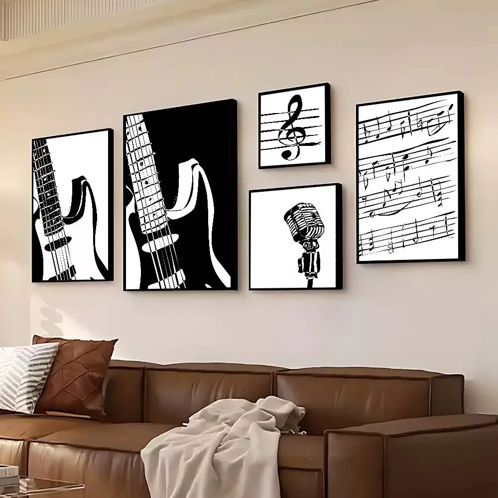 Black And White Piano Keys Note Violin Guitar Poster HD Quality Wall Art Posters For Home Room Wall Decor Kawaii Room Decor