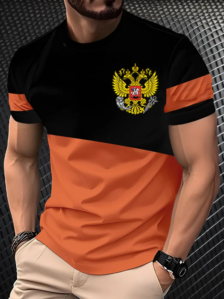 Russian National Emblem Stripe 3D Print T-Shirts Men Women Casual Short Sleeve T Shirt Top Y2K Street Harajuku Tees Man Clothing