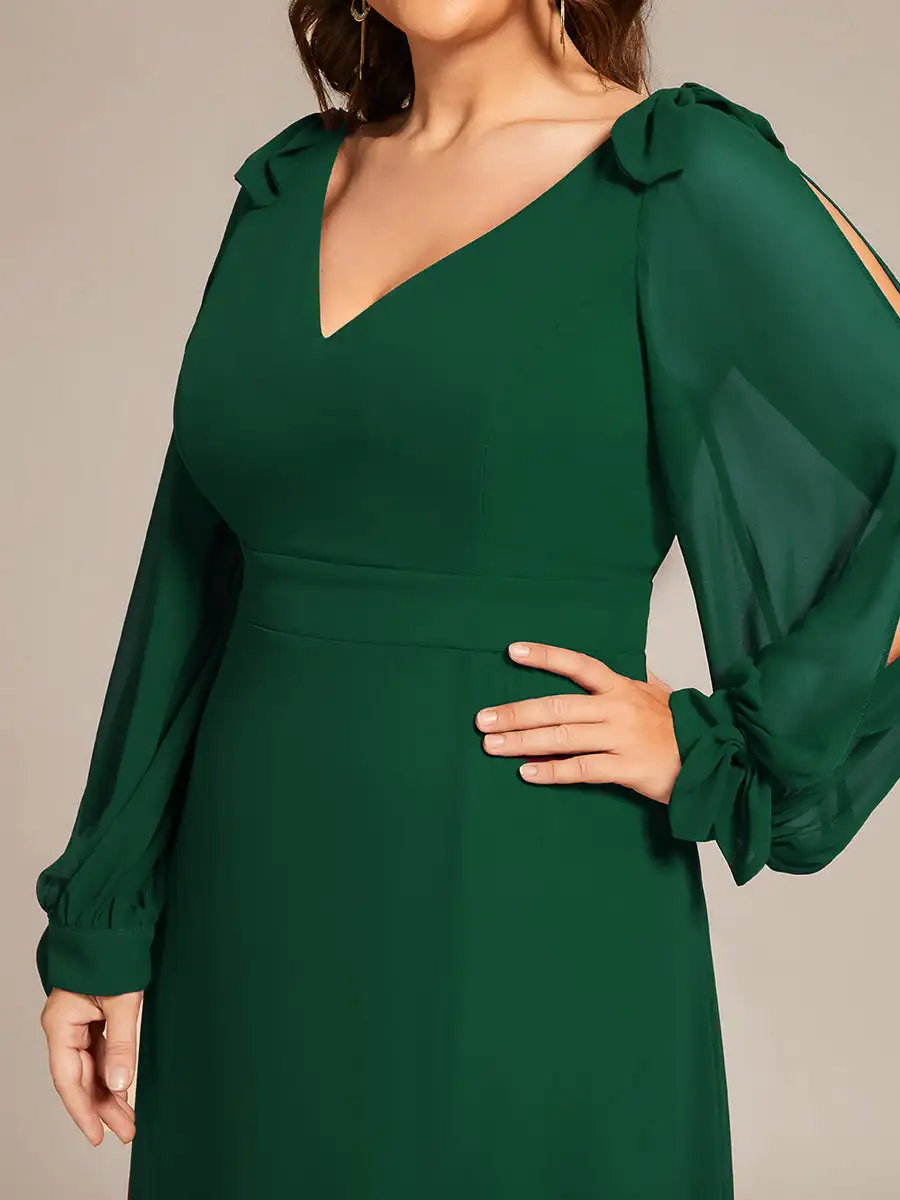 Plus Evening Dresses Long A-LINE V-Neck Full Sleeves Floor-Length Orchid Gown 2024 ever pretty of Dark Green Bridesmaid Dresses