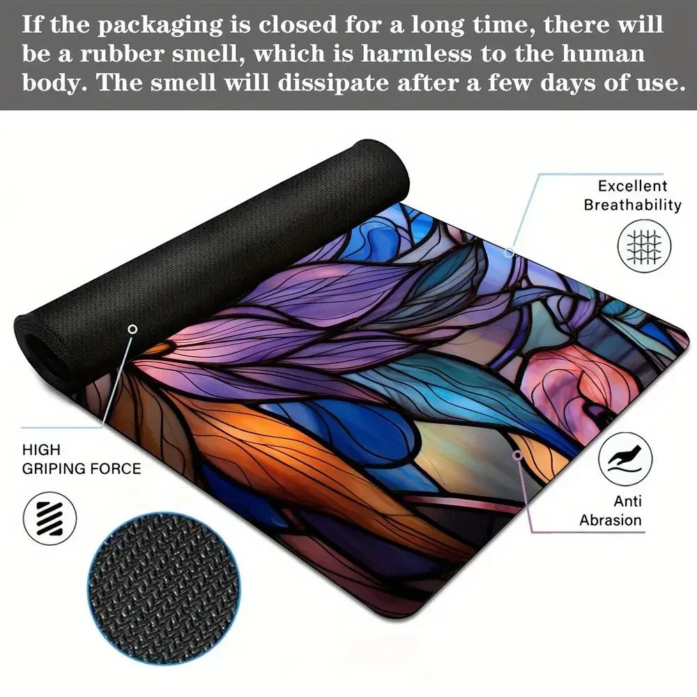 لوحة ماوس بتصميم اللوتس من الزجاج الملون مع حواف مخيطة وقاعدة مطاطية غير قابلة للانزلاق وملحقات الكمبيوتر وسادة ماوس للألعاب