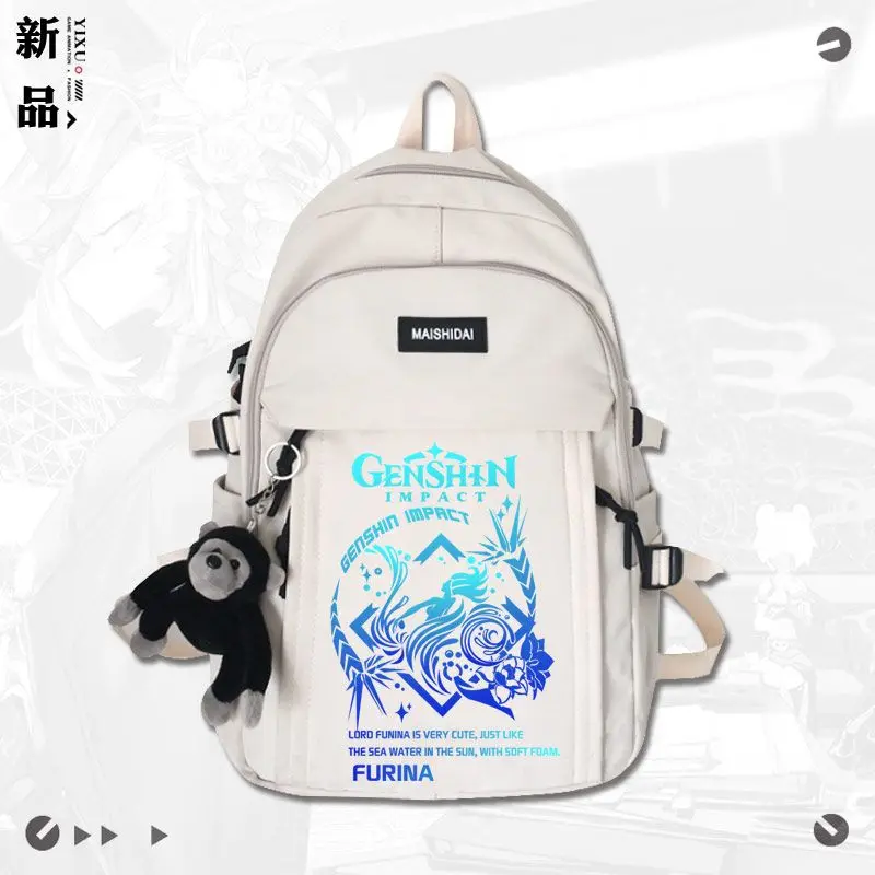 Anime GS Impact Game Merchandise Collaboration Casual Travel Backpack Fashion Furina Focalors Student Unisex Laptop Bag